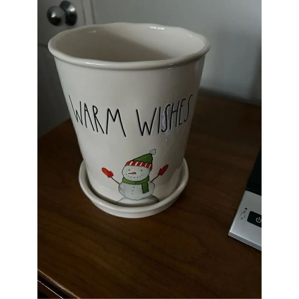 Rae Dunn Winter Holiday Snowman Large Planter Farmhouse White